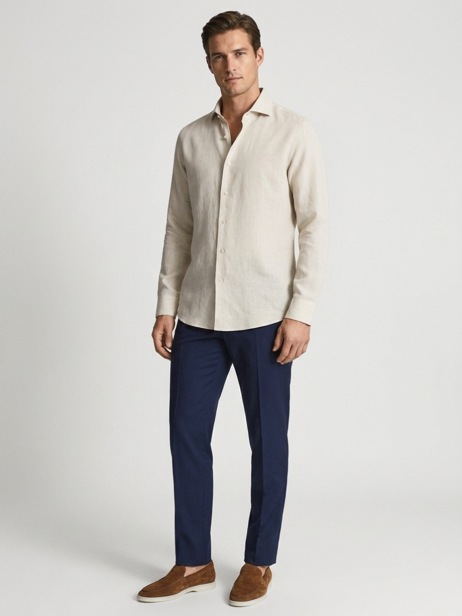 Beige Long Sleeve Linen Shirt