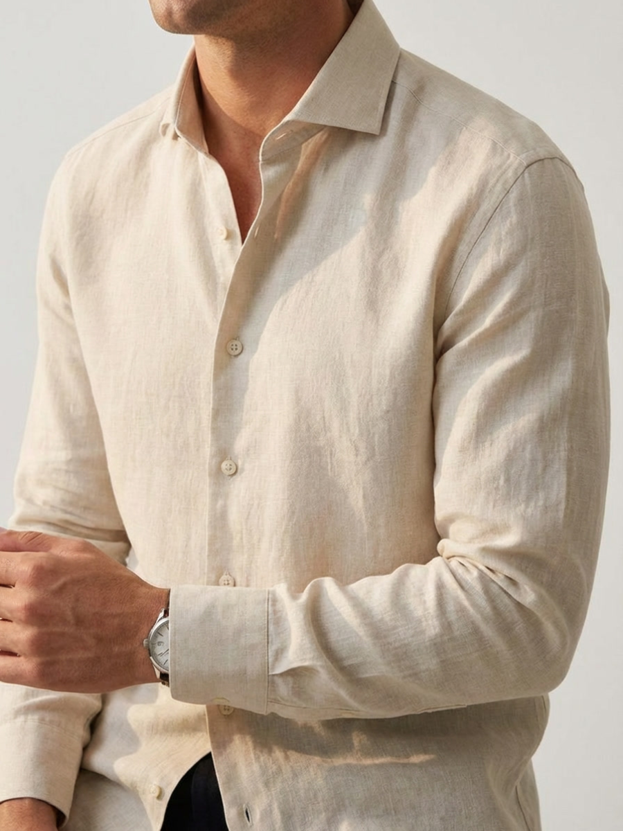 Beige Long Sleeve Linen Shirt