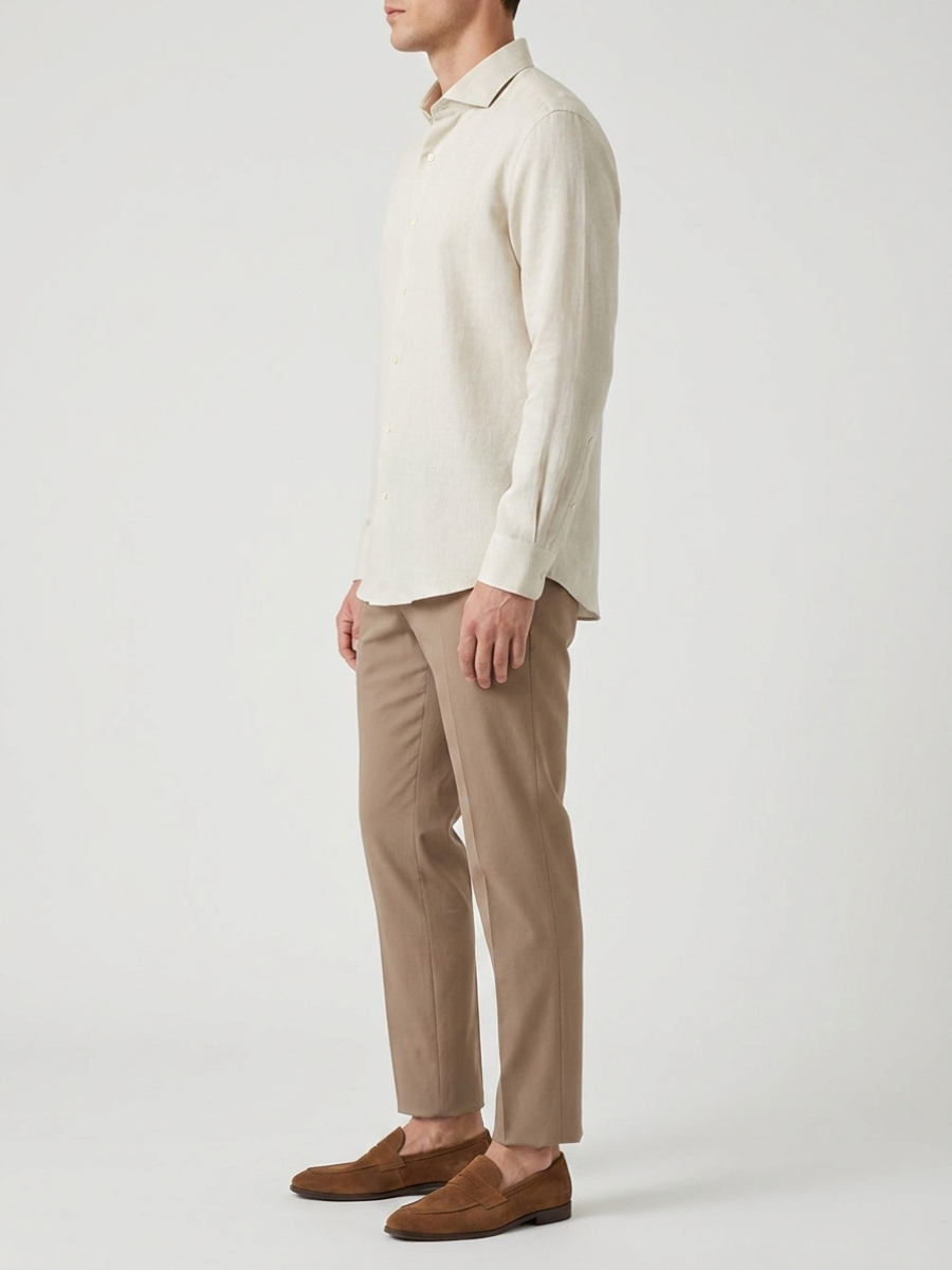 Beige Long Sleeve Linen Shirt