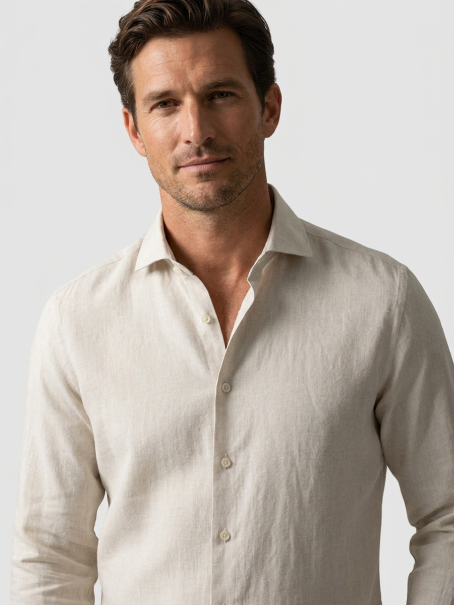 Beige Long Sleeve Linen Shirt