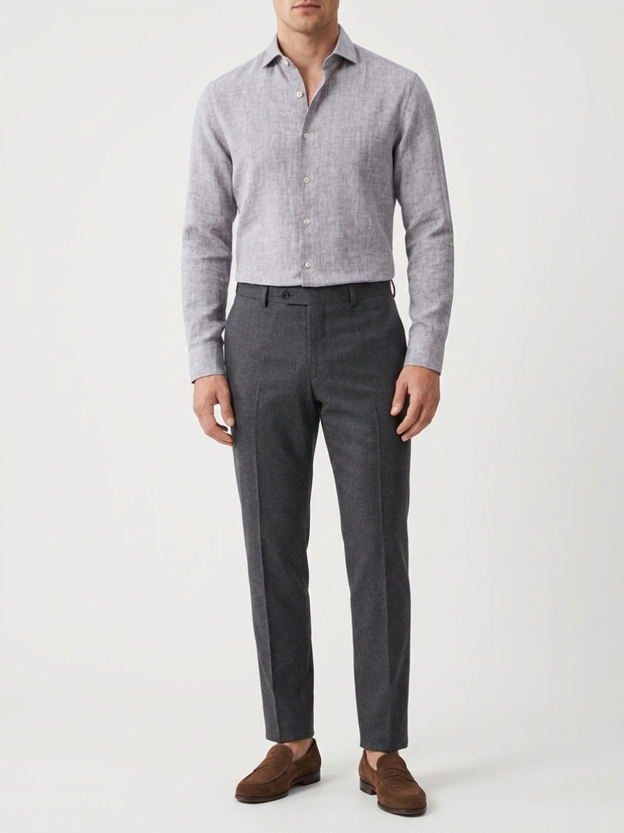 Grey Long Sleeve Linen Shirt