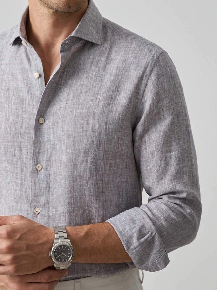 Grey Long Sleeve Linen Shirt