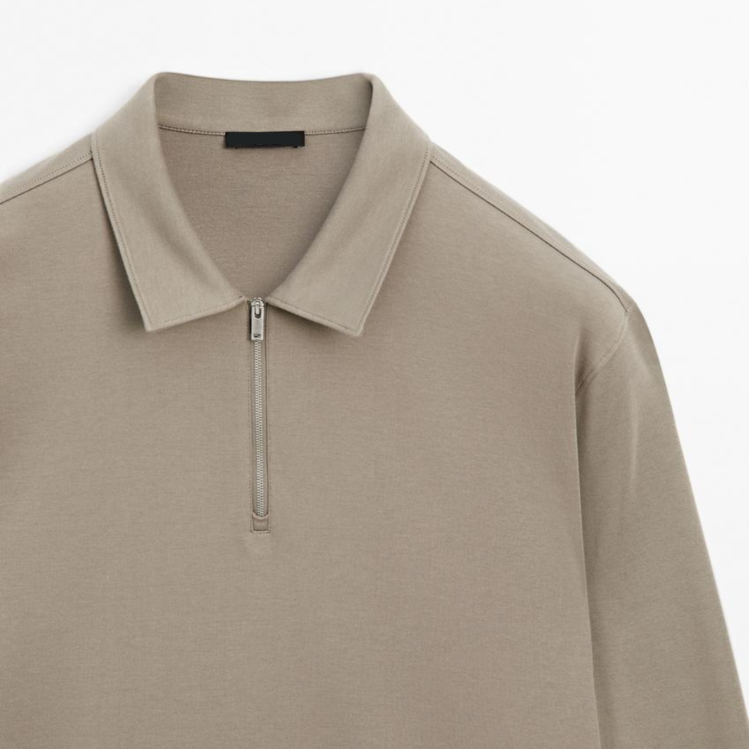 Long Sleeve Zip-Up Polo Shirt