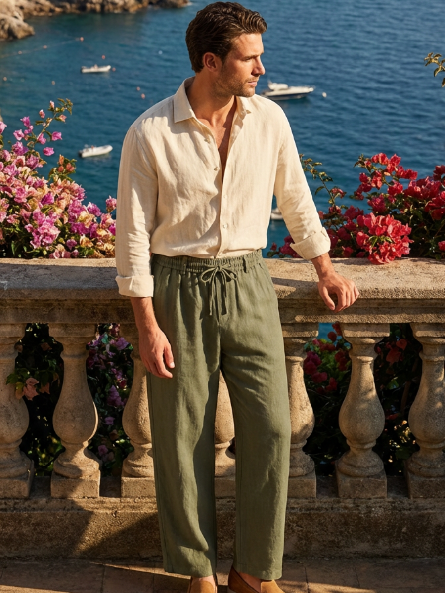 Olijfgroene Linnen Broek