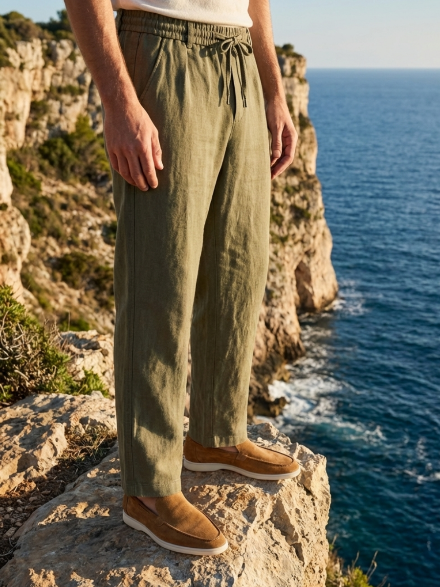 Olijfgroene Linnen Broek