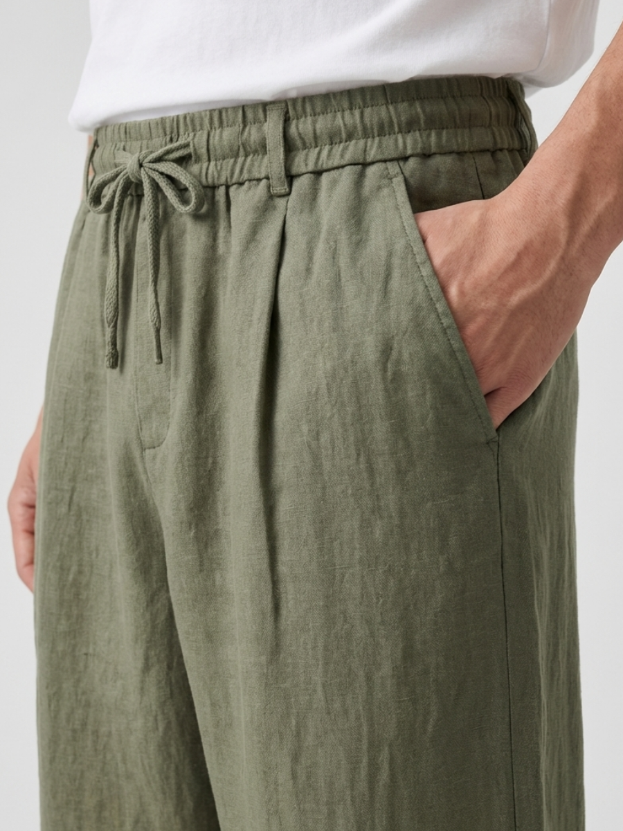 Olijfgroene Linnen Broek