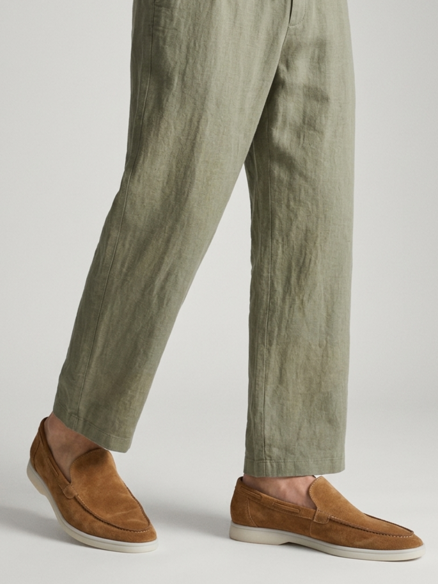 Olijfgroene Linnen Broek