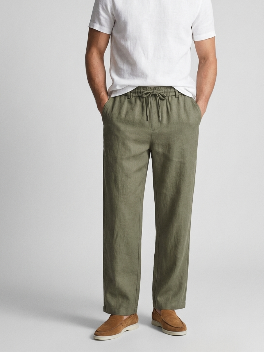 Olijfgroene Linnen Broek
