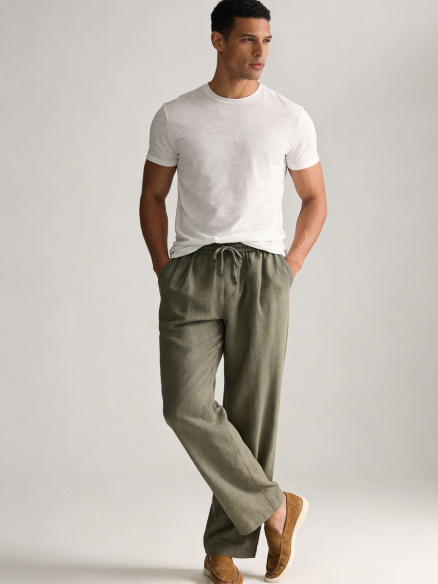 Olijfgroene Linnen Broek